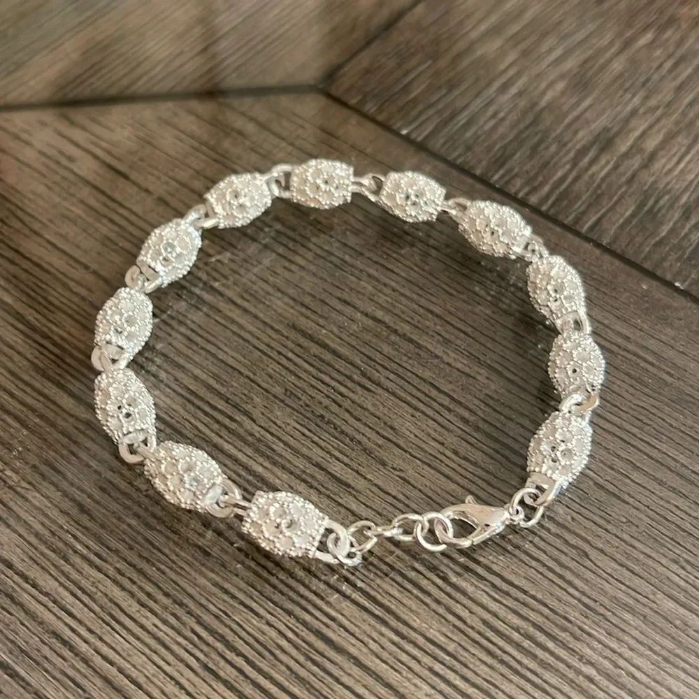 Sterling Silver Plated Open Work Lantern Shaped Beaded Bracelet